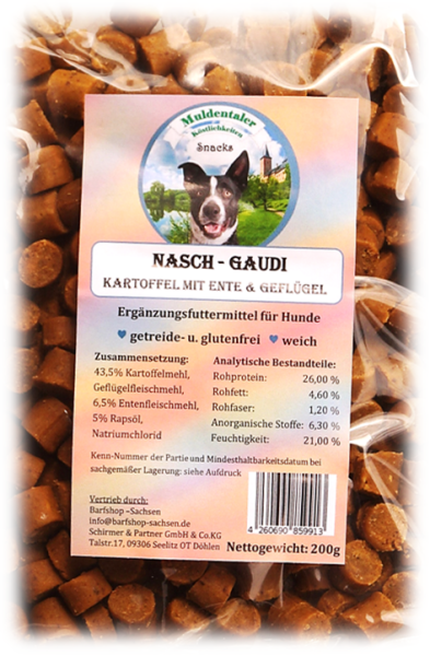Hundesnacks mit Ente, Geflügel und Kartoffel